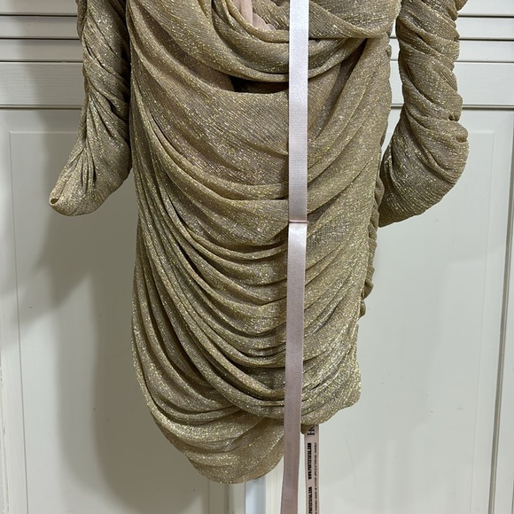 NWT House of CB Felicity Gold Ruched Mesh Off Shoulder Dress L+ - Picture 8 of 14